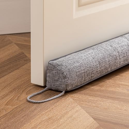Linen Door Draft Stopper, Removable Washable Cover, 38", Gray