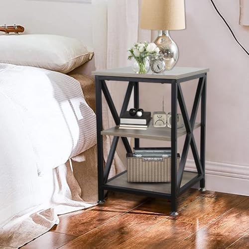 End Tables Living Room Set of 2, 16" D x 16" W x 24" H, Indoor End Tables Living Room with Storage Shelf, Square End Table Set of 2, X-Shaped Night Stands for Bedroom, Farmhouse Wood Side Tables - view 6