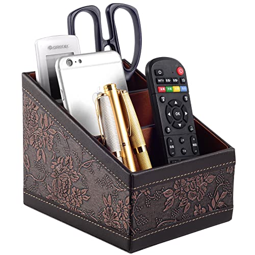 PU Leather TV Remote Control Holder with 3 Compartments,Nightstand Caddy Organizer,Storage Rack,Storage Box,Media Accessory Storage,Desk Organizers (Brown (Retro))