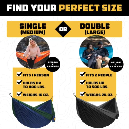 Hammock for Camping Double Hammocks Gear for The Outdoors Backpacking Survival or Travel - Portable Lightweight Parachute Nylon DO Black & Grey - view 2