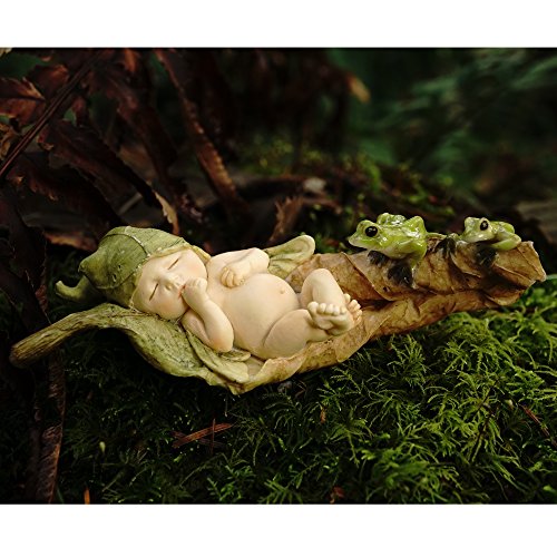 Miniature Fairy Garden and Terrarium Statue, Sleeping Fairy Baby with Frogs - view 2
