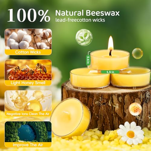 50 Pack Bulk Beeswax Tea Light Candles-2 Hour Short Burn Time for Daily Meditation & Yoga-Natural Beeswax Votive Candles for Oil Burners,Evening Dinner,Ritual & Emergency, Clean Burning & Non-Toxic - view 2
