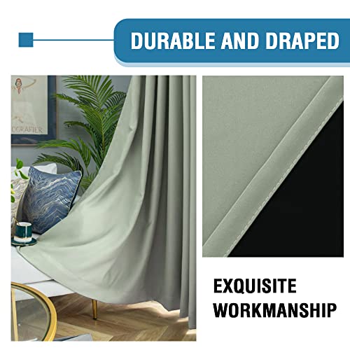 100% Blackout Curtains for Bedroom Thermal Insulated Blackout Curtains 45 inch Length Full Light Blocking Window Drapes for Living Room with Black Liner 2 Panels, Light Sage - view 6
