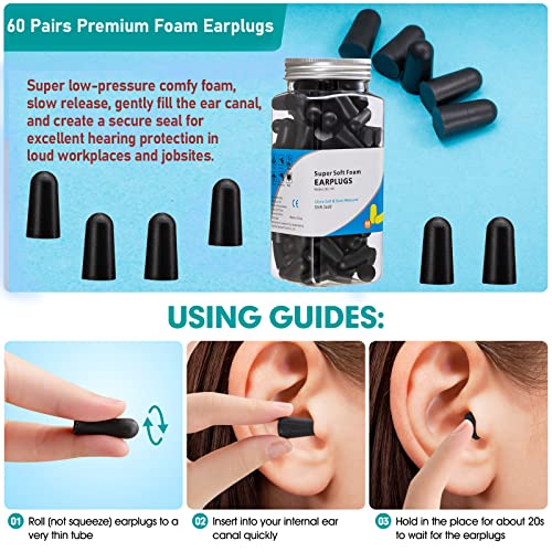 60 Pairs Black Foam Ear Plugs for Sleeping, 33dB NRR Hearing Protection - view 3