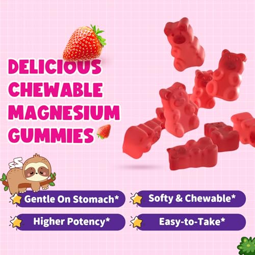 Magnesium Gummies for Kids - Magnesium Glycinate Gummies with Vitamin D3, B6, Potassium & Ashwagandha, Magnesium for Kids & Adults Relaxation, Sleep, Brain & Bone Health -Vegan Strawberry 60ct - view 5