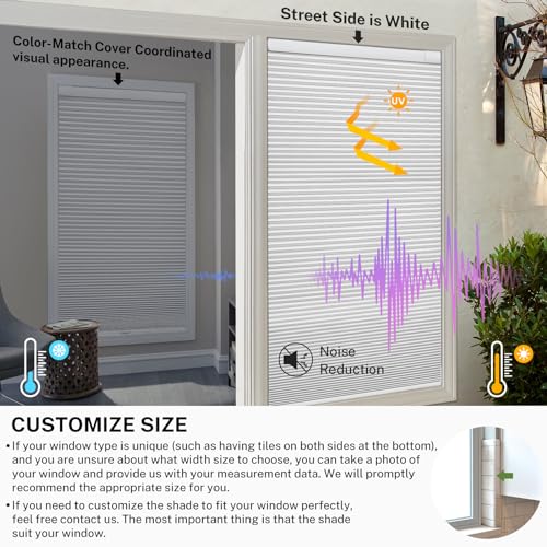 No Drill Cordless Cellular Shades Color-Matched No Tools Cellular Blinds Honeycomb Design Tension Blinds & Shades for Window (Blackout White, Custom Size) - view 4