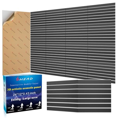 6 Pack 2-Layer Fold Soundproof Wall Panels, 24 x 12 x 0.43 in Large Sound Proof Foam Panels for Walls, 0.9lb/ft³ High Density, 3D Acoustic Panels,Artistic Noise Dampening Panels Black&White
