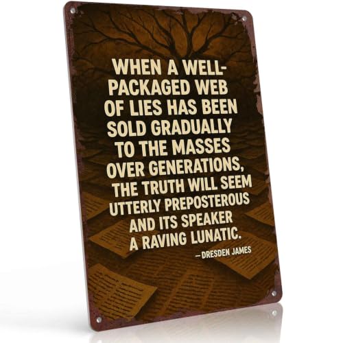 Well Packaged Lies Funny Metal Sign 8x12 Inch, Aluminum Wall Decor for Living Room Bedroom Office Study Room Library Cafe and Bookshop
