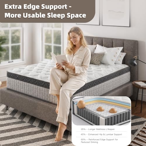 12 Inch Full Size Mattress, Medium Firm Hybrid Gel Memory Foam Mattresses and Individually Pocketed Spring, Motion Isolation, Pressure Relief, Edge Support, CertiPUR-US - view 6