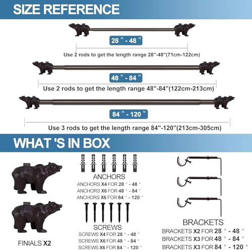 3/4” Farmhouse Bear Adjustable Window Treatment Single Curtain Rod, 28"-48", Oil Rubbed Bronze (ORB) - view 5