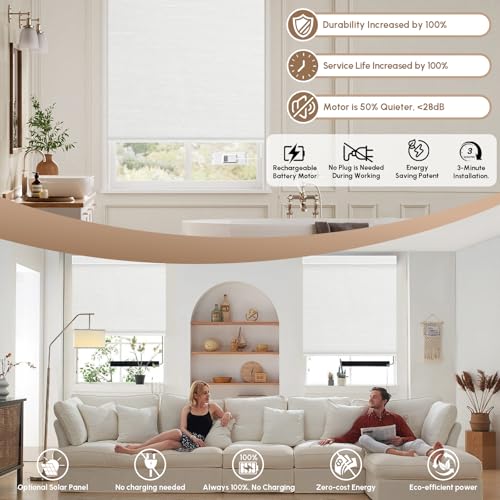 No Drill Motorized Blinds with Remote, 100% Blackout Roller Shades - view 4