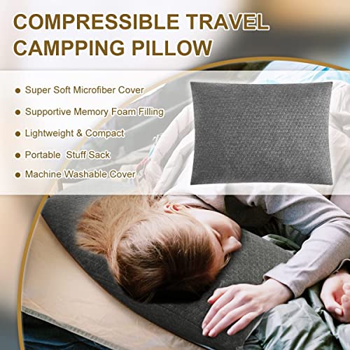 Memory Foam Travel Pillow Compressible Camping Pillow for Sleeping Shredded Memory Foam Pillow Compact Firm Supportive Travel Pillow for Adults Kids Outdoor Backpacking Hiking Essential Gear-S - view 2