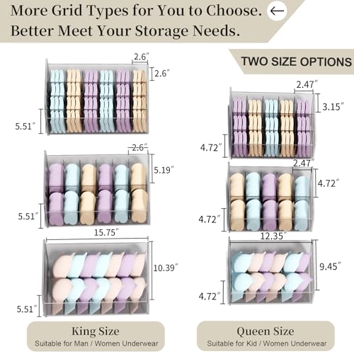 Underwear Organizer Drawer, 24 Cells Plastic Sock Underwear Storage Drawer, Stackable Closet Organizers and Storage Box for Bras, Socks, Scarves, Ties, Belt (King Size-White, 1 Pcs) - view 2