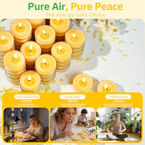 50 Pack Bulk Beeswax Tea Light Candles-2 Hour Short Burn Time for Daily Meditation & Yoga-Natural Beeswax Votive Candles for Oil Burners,Evening Dinner,Ritual & Emergency, Clean Burning & Non-Toxic - view 7