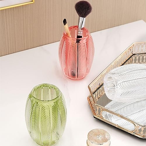 Leaf Stripes Clear Tumbler Cup Makeup Brush Toothbrush Holder for Bathroom, Vanity, Countertop, Desk and Bedside Table - view 5