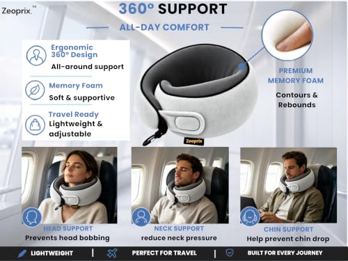 Travel Neck Pillow for Airplane, Neck Pillow for Travel, Light Grey - view 3