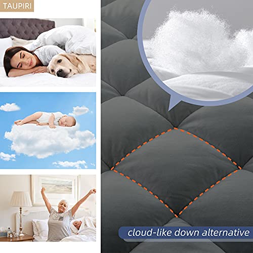 King Quilted Mattress Pad Cover with Deep Pocket (8"-21"), Gray - view 3