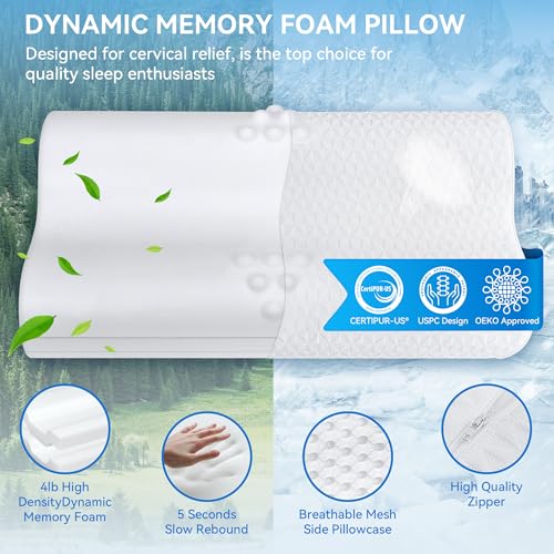 Cervical Neck Pillow for Pain Relief- Adjustable Queen Size Cooling Pillow for Sleeping, Memory Foam Pillows for Neck Shoulder, Ergonomic Contour Bed Pillow for Side, Stomach & Back Sleepers - view 3