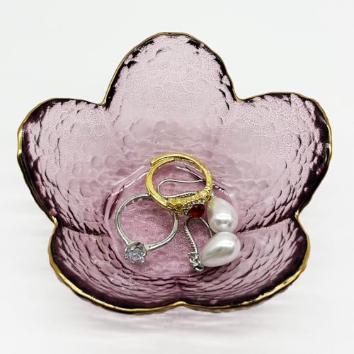 Purple Flower Ring Dish, Small Glass Jewelry Dish Tray, Ring Holder Jewlery Tray Trinket Dish, Bathroom Nightstand Decor Jewelry Bowl Christmas Friendship Birthday Gifts for Women, Soap Dish - view 7