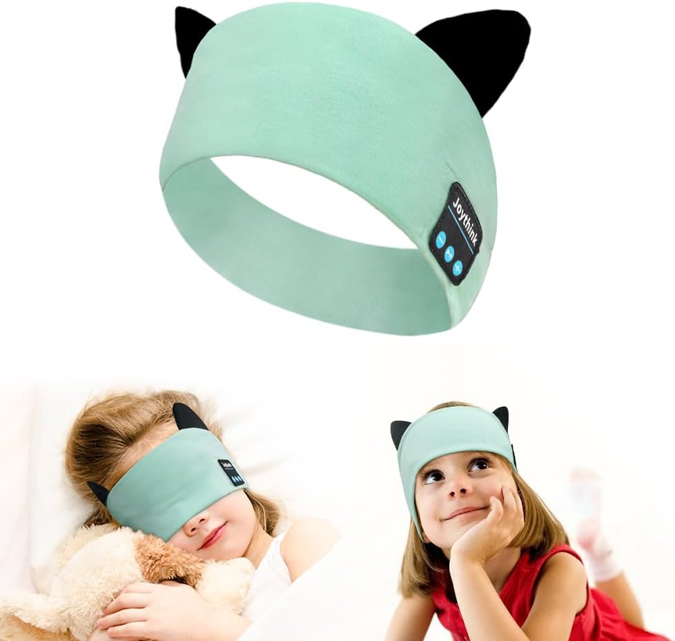 Kids Bluetooth Headband Headphones Sleep Mask Wireless Earphones Built in Thin Speaker Adjustable Sports Headset Sleep Headband for Girls Boys Toddler Children Baby Airplane Travel Study Aqua