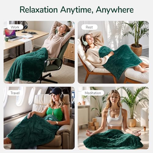 Weighted Lap Blanket for Adults, 7 lbs 41" x 53", Leaf Pattern, Green - view 5