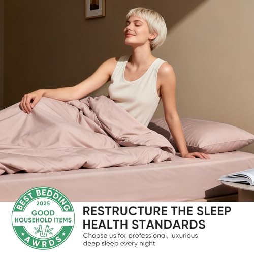 Real 100% Viscose Derived from Bamboo Sheets Set Queen Size, Cooling & Silky Soft for Hot Sleeper, Breathable & Moisture Wicking Fabric, 18" Deep Pocket with Corner Straps (Sand, Queen) - view 2