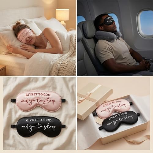 Sleep Mask Set of 2, “Give It to God and Go to Sleep” Comforting Embroidered Eye Mask, Adjustable Soft Sleeping Mask for Men Women, Blindfold to Let Go of Worries and Sleep Peacefully (Black&Pink) - view 7