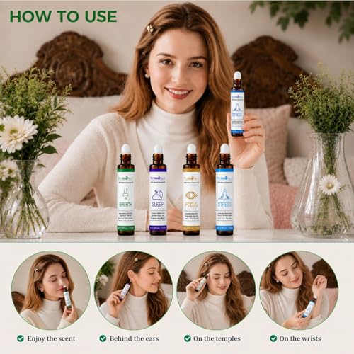 Aromatherapy Oils Roller Set, Natural Pre-diluted Essential Oils Roll On with Glass Rollerball, Relaxation Gift for Women & Men, Christmas Gift, Pack 4 x 0.33fl.oz - view 3