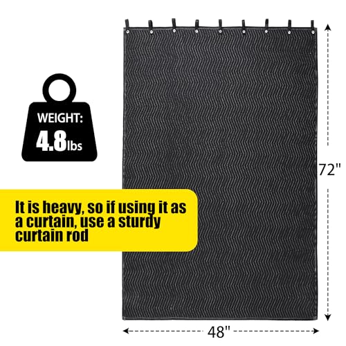 Large Sound Dampening Blanket, 72" x 48" Sound Absorbing Panel with Grommets for Wall Hanging, Noise Reduce Curtains for Recording Studio Use and Basements, 72" x 48", Black - view 2