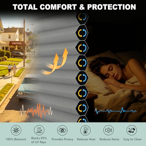 Cordless No Drill Blackout Cellular Shades, Tool-Free Installation Honeycomb Blinds, Room Darkening Privacy Thermal Insulated Window Coverings for Bedroom & Office, Silver Grey - view 4