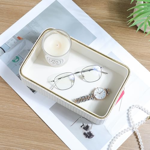 Desk Organizer Tray, PU Leather Nightstand Organizer, Ivory, Small - view 4
