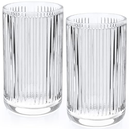2 PCS Glass Tumbler Cups, Clear Glass Toothbrush Holder, 12 Oz
