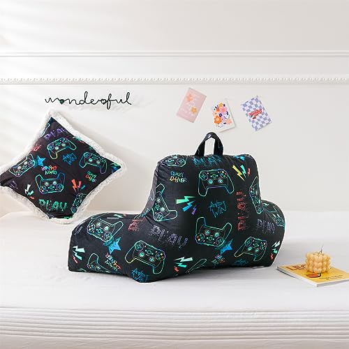 Kids Back Resting Pillow for Gaming Reading and Watching TV Bed Rest Wedge Backrest Pillow with Arms Back Support for Sitting Up in Bed Cushion Incline Rest Sleeping Pillow (Black-Gamer) - view 2
