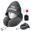 Travel Neck Pillow with Hood for Privacy on Long Flights-Comfortable Memory Foam Filling for Plane, Office,Car Sleeping and Resting, Road trip Head and Neck Support for Airplane Travel Essentials