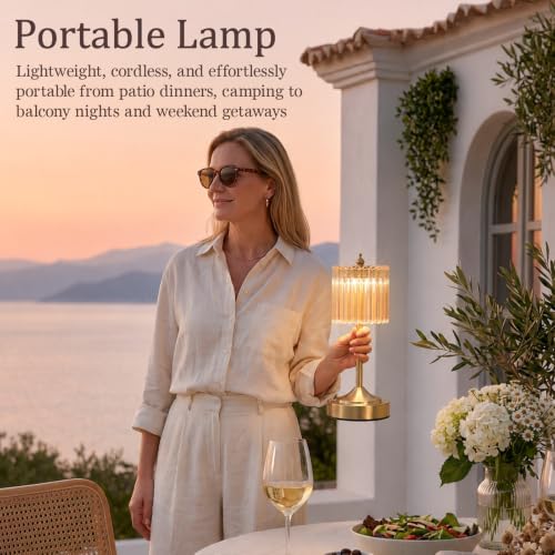Cordless Table Lamp, Rechargeable Gold Glass Touch Lamp - view 6
