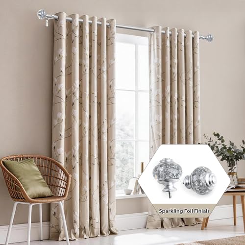 1 Inch Curtain Rods 72 to 144 Inches (6 to 12 ft) Telescoping Single Drapery Rod, Heavy Duty Curtain Rods for Windows with Silver Decorative Translucent Finials - view 6