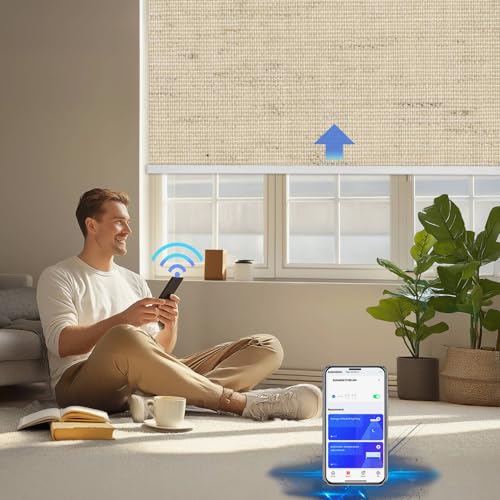Motorized Blinds with Remote Cordless Automatic Motorized Shades Custom Blinds for Windows Smart Curtains Compatible with Alexa Google Home(Blackout Linen Soft Dunes,Custom Size) - view 3