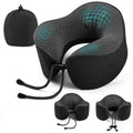 Travel Neck Pillow, Ergonomic Memory Foam Reading Pillow for Ncek Support Travel Sleeping, Airplane Pillow for Long Flight woth Soft Massage Granules & Fold- Black
