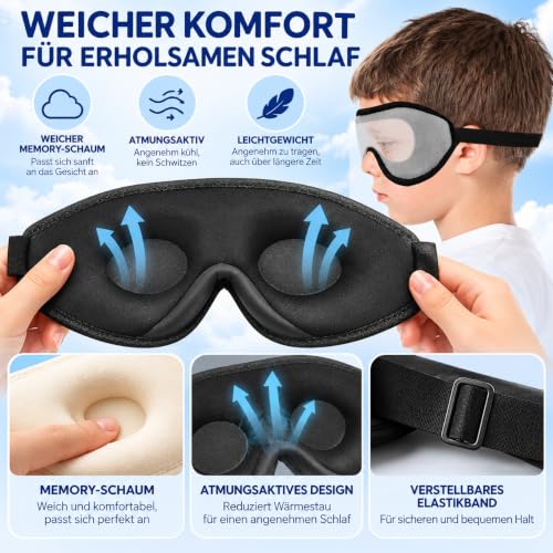 3D Sleep Mask for Kids, Light Block Sleeping Blindfold Memory Foam Contoured Eye Mask for Sleep, Adjustable Strap Eye Cover and Travel Sleep Mask for Boys Girls, Dark Blue - view 6