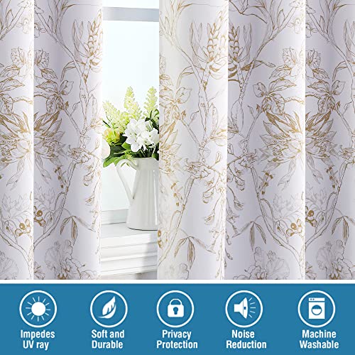 100% Blackout Curtains for Living Room Camellia Floral Blackout Curtains 63 Inches Long Light Blocking Window Treatment Curtains with Black Liner Grommet Thermal Drapes, 2 Panels, Taupe - view 7