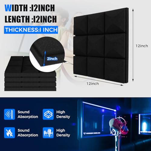 48 Pack Acoustic Panels 12 x 12 x 2 Inches, Sound Proof Foam Panels for Wall - view 2