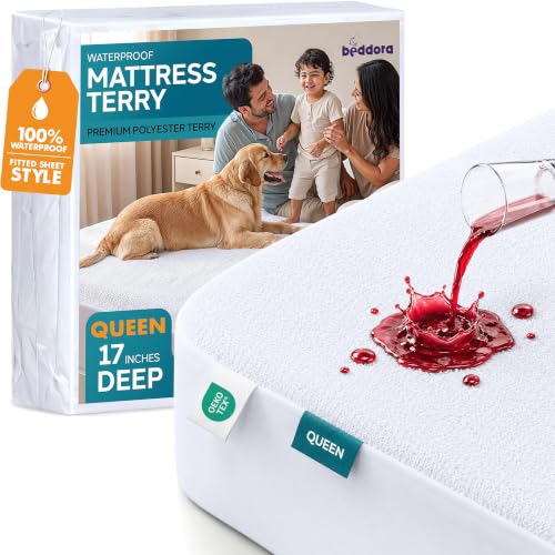 Beddora Waterproof Queen Size Mattress Protector fits Upto 17" Deep Pocket