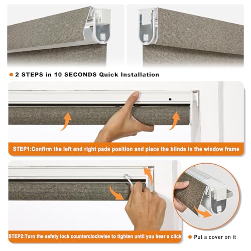 No Drill Blackout Roller Shades for Windows,Khaki,Custom Size - view 5