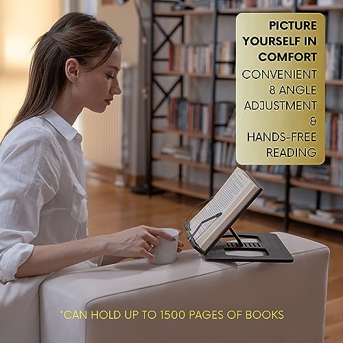 Adjustable Book Stand, Foldable Reading Stand for Bed, Cookbook and Recipe Holder for Kitchen, Tablet Stand (Walnut) - view 5