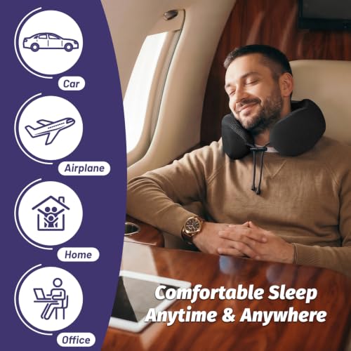 Travel Neck Pillow, Ergonomic Memory Foam Reading Pillow for Ncek Support Travel Sleeping, Airplane Pillow for Long Flight woth Soft Massage Granules & Fold- Black - view 7