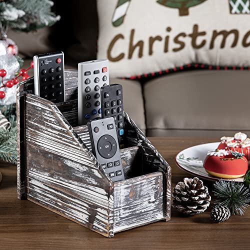 Torched Wood Remote Control Holder, 4-Compartment Tabletop Caddy - view 3