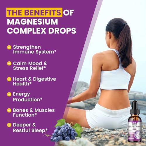 Liquid Magnesium Glycinate Supplement 1000mg, Calm Magnesium Citrate, Taurate Drops with Omega 3, Zinc, Ashwagandha, L-Theanine, Chamomile for Sleep, Mood, Stress Relief, Bone, Muscle, Grape Flavor - view 3