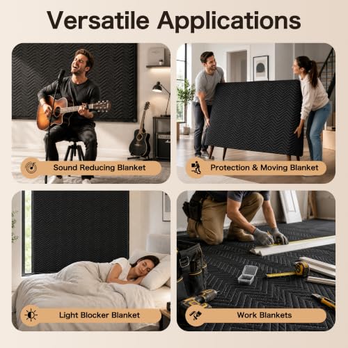 48"x 80"Sound Dampening Blanket with Grommets,2 PCS Heavy Duty Sound Absorbing Blanket for Recording Studio,Noise Reduction Soundproof Blanket,Light Blocking Acoustic Moving Blanket,Podcast,Theater - view 6