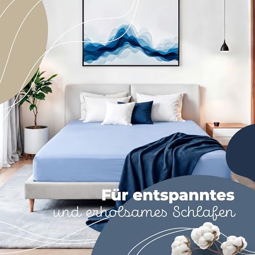 Fitted Sheet 120 x 200 cm Blue – 100% Cotton Jersey, 30 cm Corner, Elastic All Around – for Mattresses up to 25 cm – Oeko-TEX Standard 100, Made in the EU - view 7