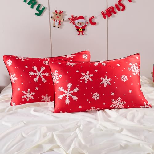 Christmas Rayon Derived from Bamboo Pillow Cases Set of 2, Similar to Silk, Smooth Soft, Zipper Closure, Standard Size - view 2